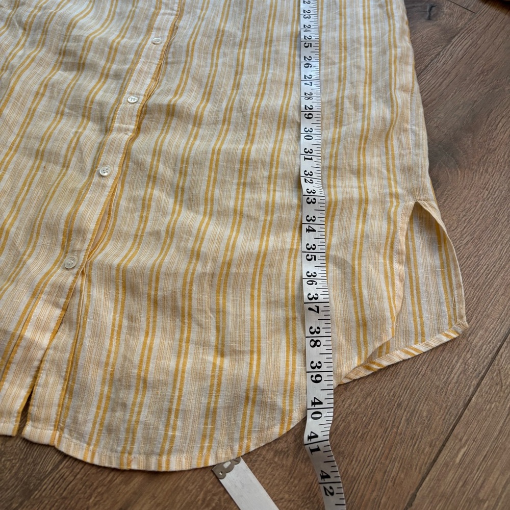Women's Yellow Stripe Button-Front Linen Dress - Picture 12 of 15